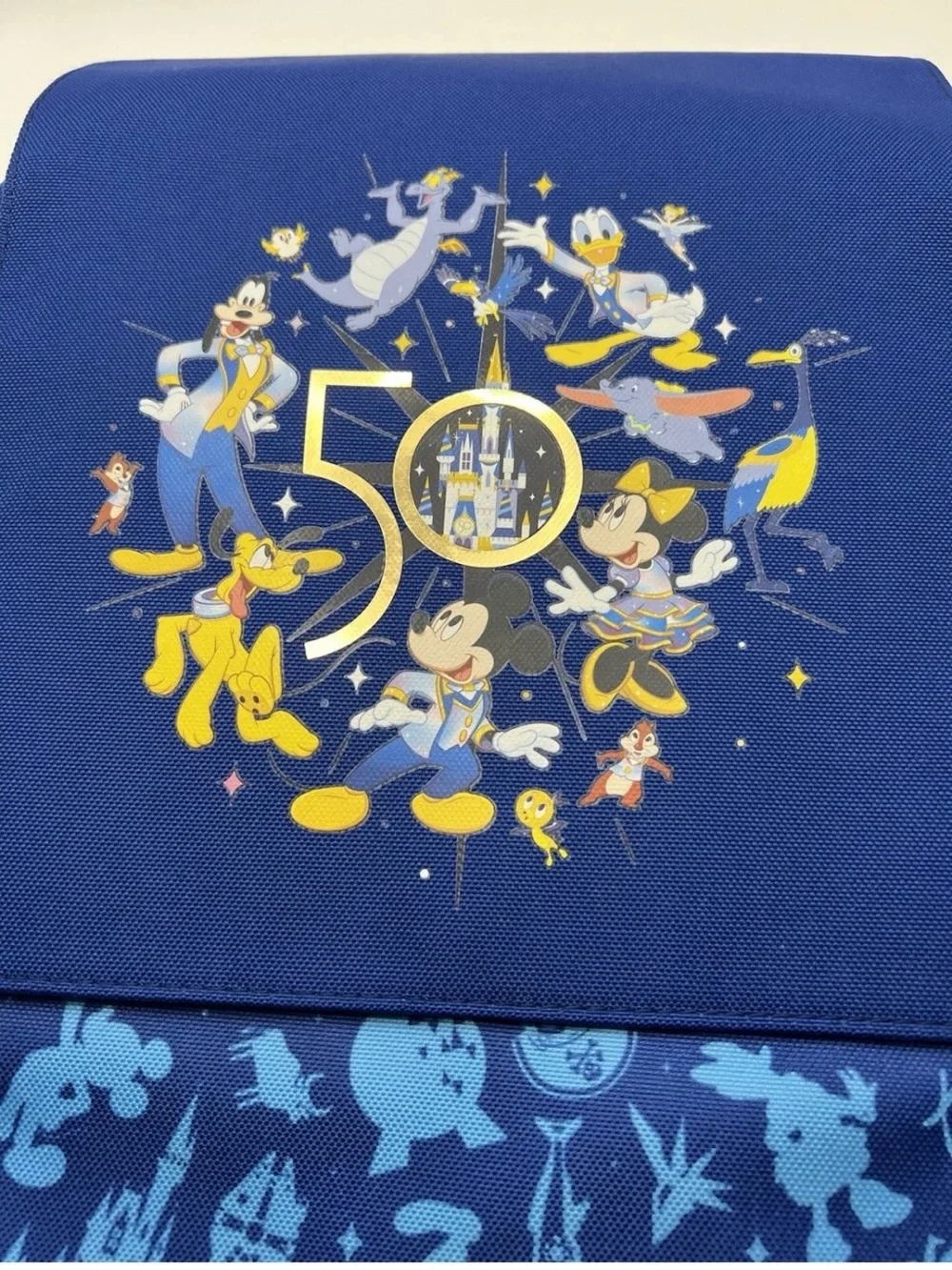 Disney WDW Blue Backpack with 50th Anniversary Character Graphics